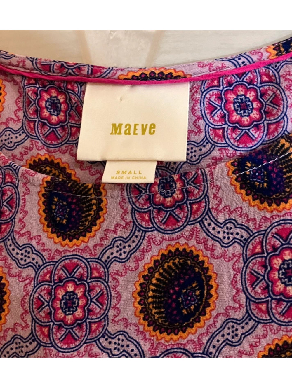 Anthropologie Maeve Milla Print Babydoll Top Floral Boho Oversized Blouse Pink - Picture 2 of 6